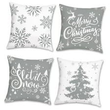 White and Grey Christmas Throw Pillow Covers 18" x 18" Pack of 4 Grey-1