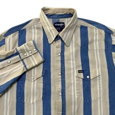 VTG Wrangler Western Pearl Snap Shirt 17.5 Long Tail Striped Cowboy Americana