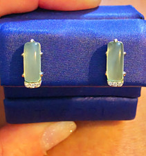 Tacori Signed 925 Sterling Silver Blue Chalcedony Cabochon Stud Earrings
