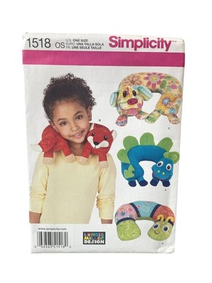 Simplicity Sewing Pattern 1518 Child OS Multi Animal Neck Pillows Plush Toy DIY