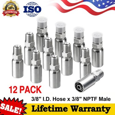 12 Pack 3/8'' I.D. Hose x 3/8'' NPTF Male Hydraulic Hose End Crimp Fitting Kits