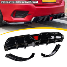 For 2016-2022 Honda Civic 4dr Sedan Rear Bumper Diffuser Lip W Led Glossy Black For 2016-2022 Honda Civic 4dr Sedan Rear Bumper Diffuser Lip W Led Glossy Black