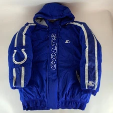 Indianapolis Colts NFL Vintage Blue Starter Full Zip Hooded Puffer Jacket Mens L