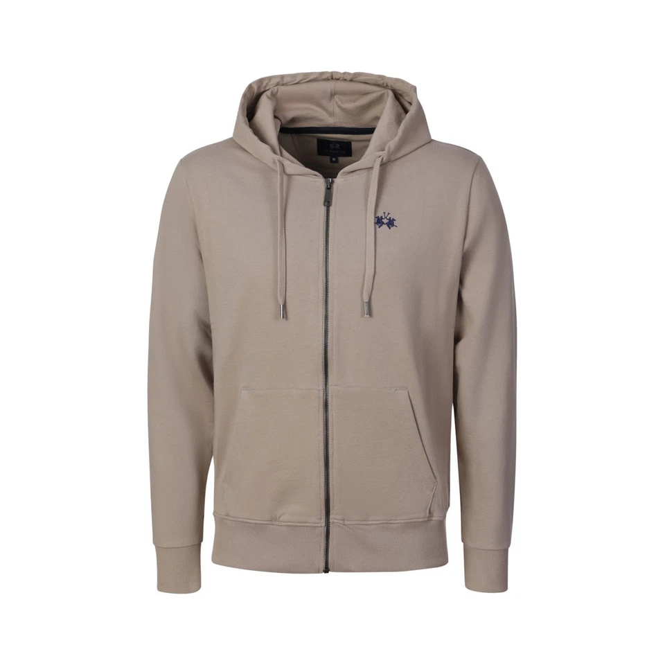 La Martina MCF011 Hoodie Homme Zip Beige Coton Regular Logo Brodé - Photo 1/1