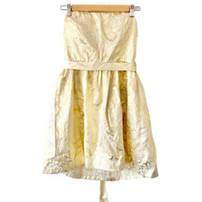 Forever 21 Dress Womens Size Medium Foil Mini Gold Floral Strapless Tie Waist