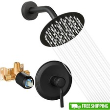 Matte Black Shower Head Handle Combo Rainfall Faucet Pressure Balance Valve US