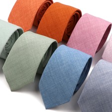 Solid Cotton Necktie Slim Narrow Collar Casual Wedding Party Cravat Men's Ties