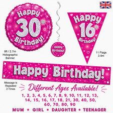 9ft Pink & Silver Holographic Foil Party Birthday Banners, Bunting & Balloons