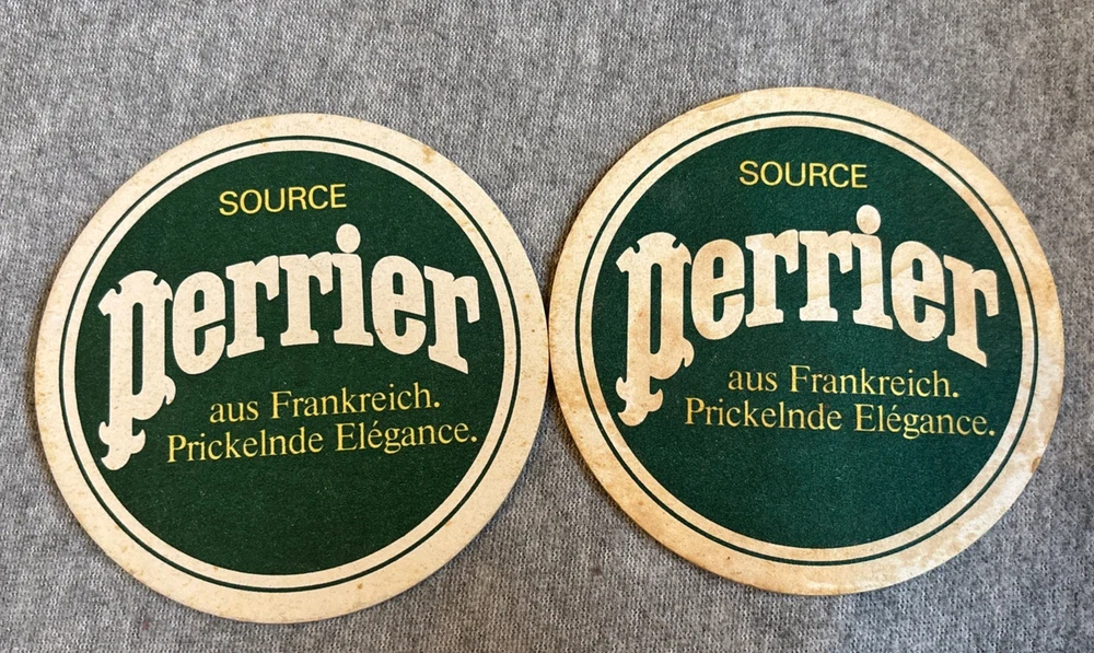 2 Bierdeckel, Source Perrier aus Frankreich, Prickelnde Elegance