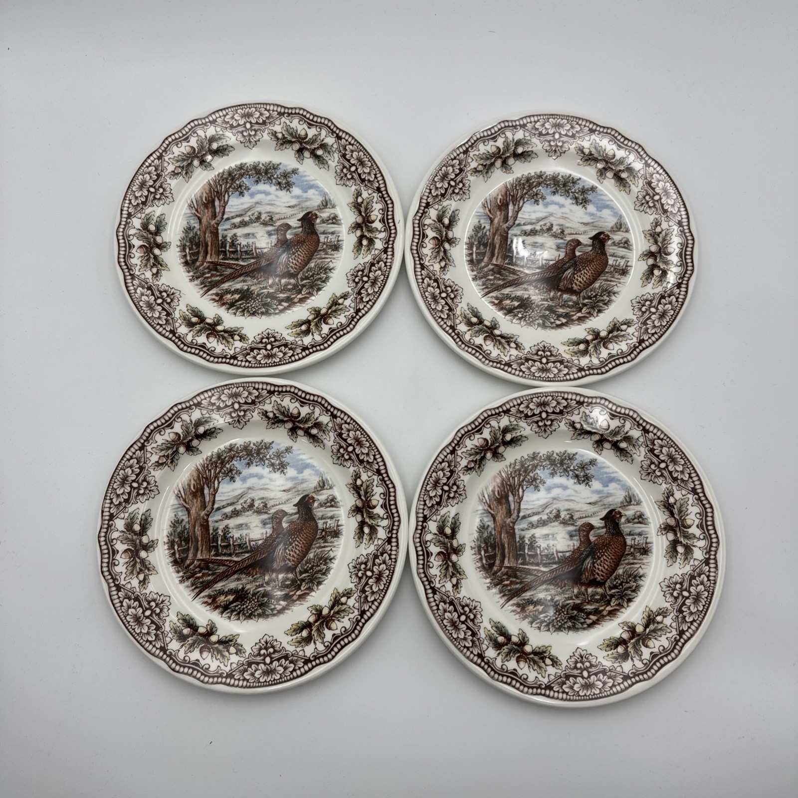 Royal Stafford Homeland Thanksgiving 8” Salad Plates Pheasants Acorn Trim. New
