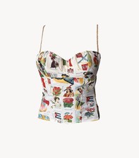 Christian Dior by John Galliano SS 2002 White Stamp Print Bustier Corset Top