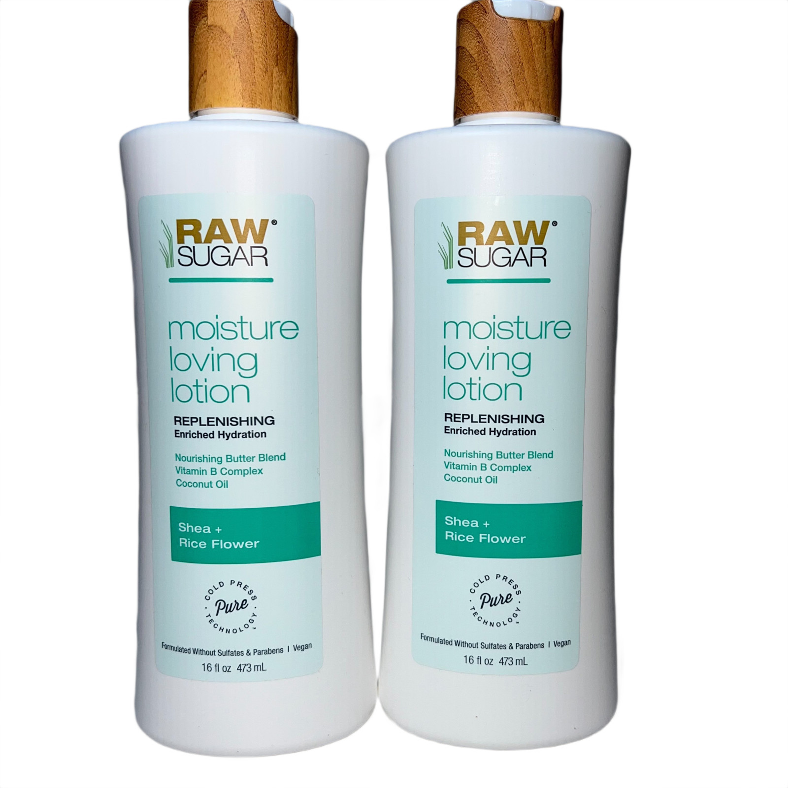 2x Raw Sugar Shea & Rice Flower Replenishing Body Lotion 16 oz Pump NEW Sealed