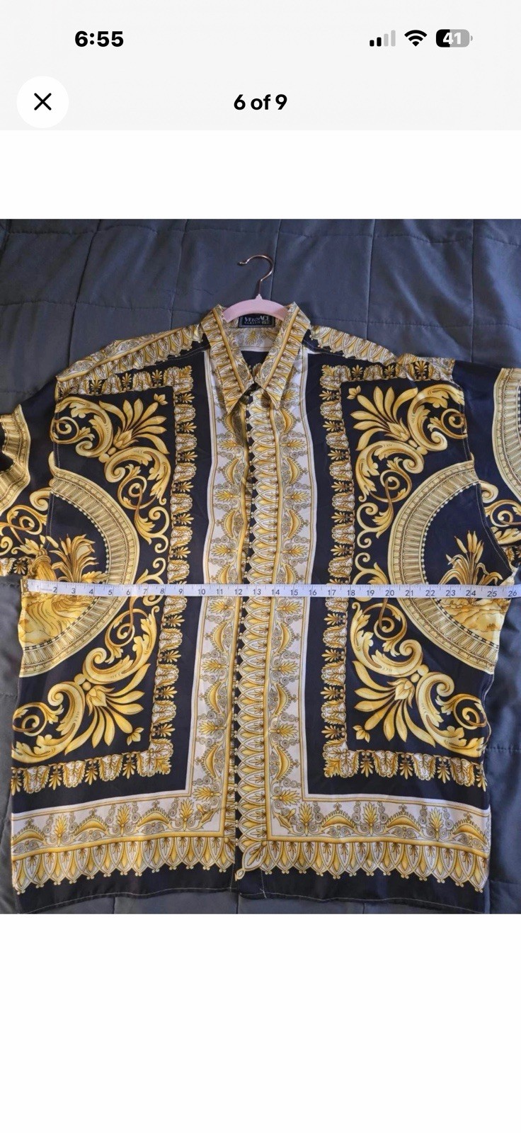Versace Classic V2 Men’s Silk Shirt Xl Baroque medusa Print Black & Gold image 6