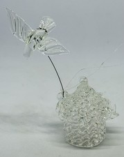 VTG Clear Spun Art Glass Hummingbird at Feeder Nest Hanging Ornament Suncatcher