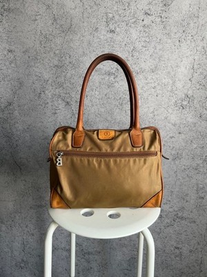 Bogner Shoulder Bag Women s Double Handles Canvas Brown Leather Trim Luxury