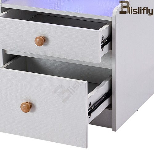 Set 2 Comodini LED Comodino 2 Cassetti con Stazione di Ricarica e Porte USB - Foto 10 di 12