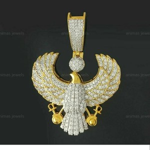 Authentic 3CT Real VVS Moissanite Mens US Flying Eagle Ankh Pendant 14k Yellow Gold Plated