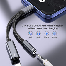 Samsung Galaxy S26 Headphone Adapter, USB C to AUX Mic Jack with PD 60W Fast ...