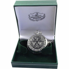 Mullingar Zinn Taschenuhr mit Kleeblatt & Trinity Design & keltischem Rand