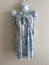 Calvin Klein Women Blue Multi Printed Flutter Sleeve A-Line Mini Dress NWT 4P