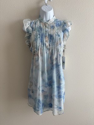 Calvin Klein Women Blue Multi Printed Flutter Sleeve A-Line Mini Dress NWT  4P | eBay