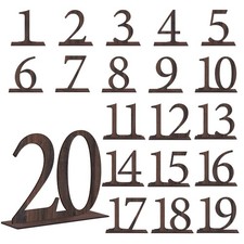 20Pcs Wedding Table Numbers 1-20 Rustic Wooden Table Numbers with Stands Wood...