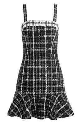 Alice + Olivia Kaidra Plaid Tweed Mini Dress Size 0 Black Off White