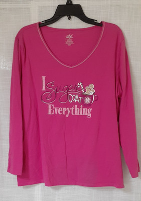 Soft Sensations Womens I Sugarcoat Everything Pink Graphic V Neck T-shirt 2X