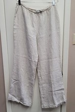 Chico's Women's Beige Linen Pants Boho Beach Wide Leg Size 2 Stretchy Waist EUC