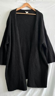 Gorgeous "ELK" Black Alpaca Wool Long Line Cardigan Size L / XL