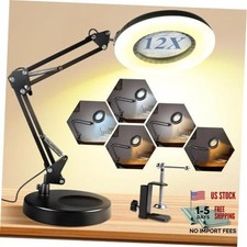 12X Magnifying Glass with Light and Stand, 144 LEDs Brightest Desktop Black