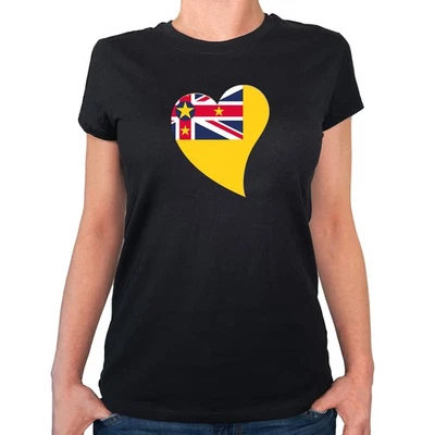 Damen T-Shirt Niue Flagge Herz Geschenkidee Niue Geschenk Präsent Mitbringsel - Bild 1 von 4