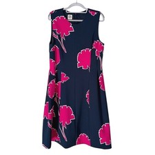 Anne Klein Dress Navy Blue Pink Floral Scuba Sleeveless Sheath Womens Large