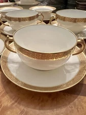 6 Sets Ch. Field Haviland Limoges Double Handled Cream Soup & Underplate