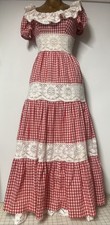 Dress Dance Vintage Handmade Red White Gingham Ruffled Square