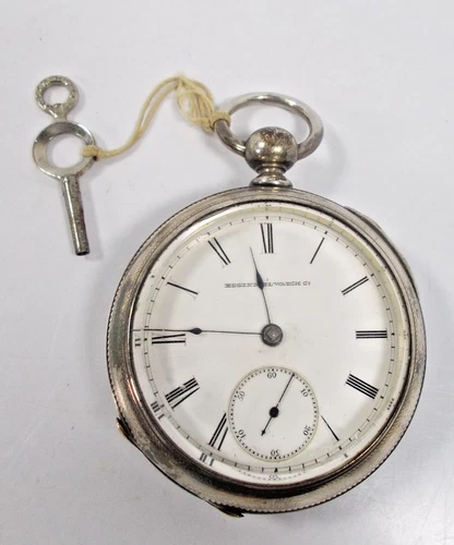 Antique Key Wind Elgin Pocket Watch Coin Silver Case With Key 1874