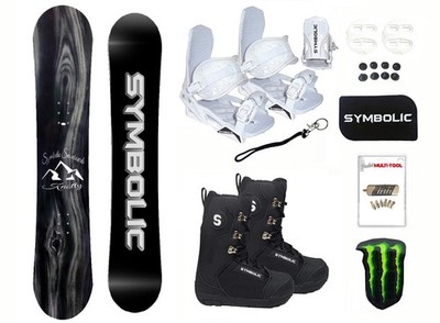 Symbolic Knotty Snowboard+White Bindings+Boots+TooL+Leash+Stomp+Decal Package