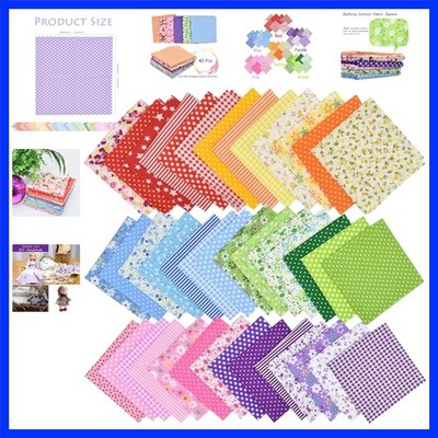 42Pcs 10''x10'' Quilting Cotton Fabric Squares Sheets Pre-Cut Multi-Color Desig...