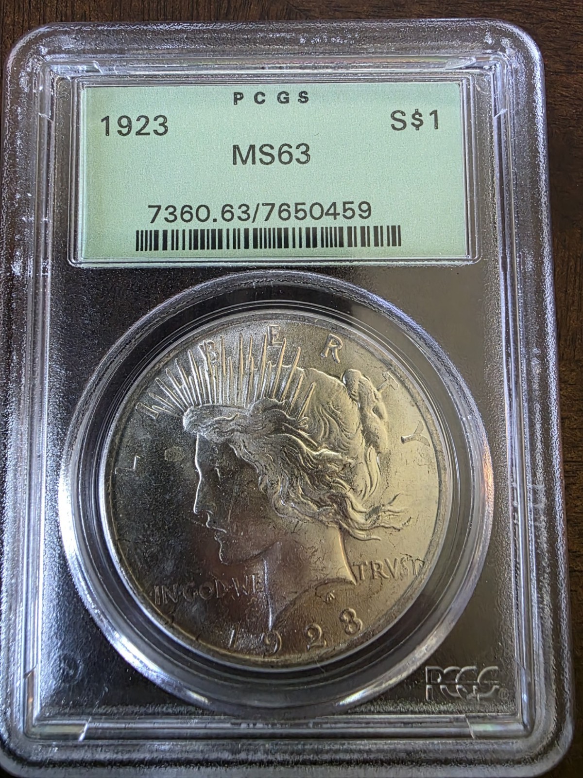 1923 Peace $1 Silver Coin PCGS MS63 Philadelphia ***** OGH