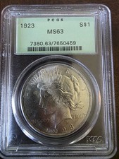 1923 Peace $1 Silver Coin PCGS MS63 Philadelphia ***** OGH
