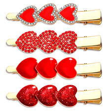 4PCS Valentine  s Day Hair Clips Rhinestone Heart Hairpins for Women Sweet