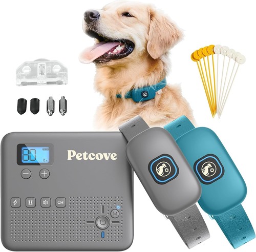 Wireless Dog Fence Training Collar 2in1 500ft 19 Levels IPX7 2 COLLAR GRAY&TEAL