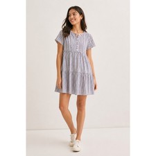 Madewell Cotton Striped Tiered Mini Dress Womens Medium Multi Color Short Sleeve
