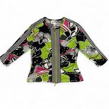 Vintage Y2K Joseph Ribkoff Artsy Quirky Statement BLK Stripe Floral slim Zip-up