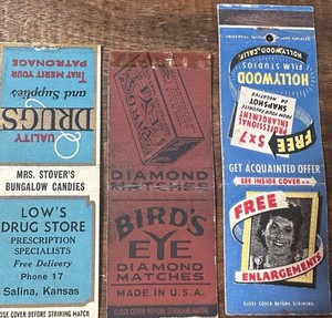 Matchbook 6-pack Potluck Salina/Abilene Kansas, Sears, Bird’s Eye Diamond Match