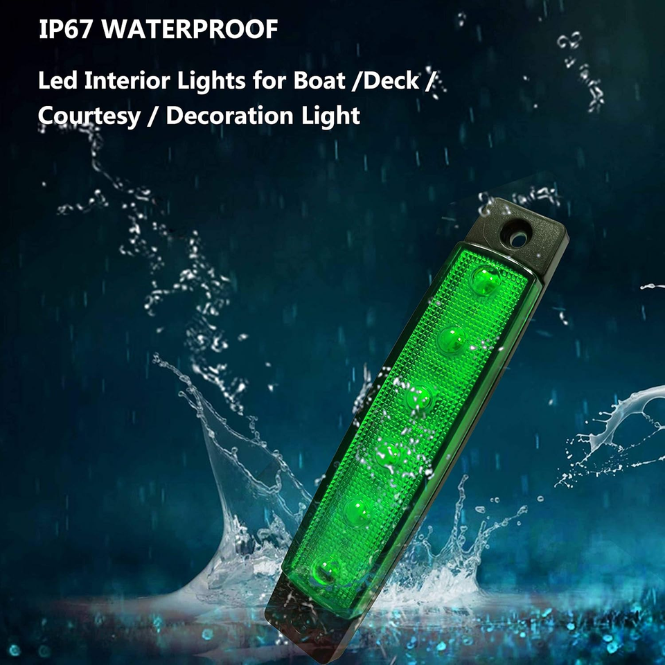4Pcs 12V Waterproof Green LED Boat Interior Light Marine Navigation