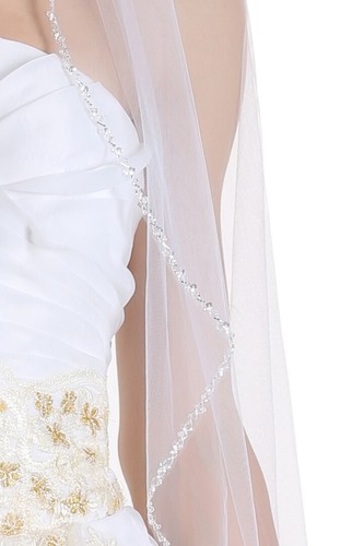 1 Layer Crystal Pearls Sequin Beaded Edge Veil For Bridal Shower Wedding Party - Picture 5 of 9