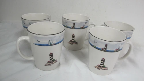 SET OF 5 NAUTICAL LIGHTHOUSE TOTALLY TODAY MUGS / CUPS