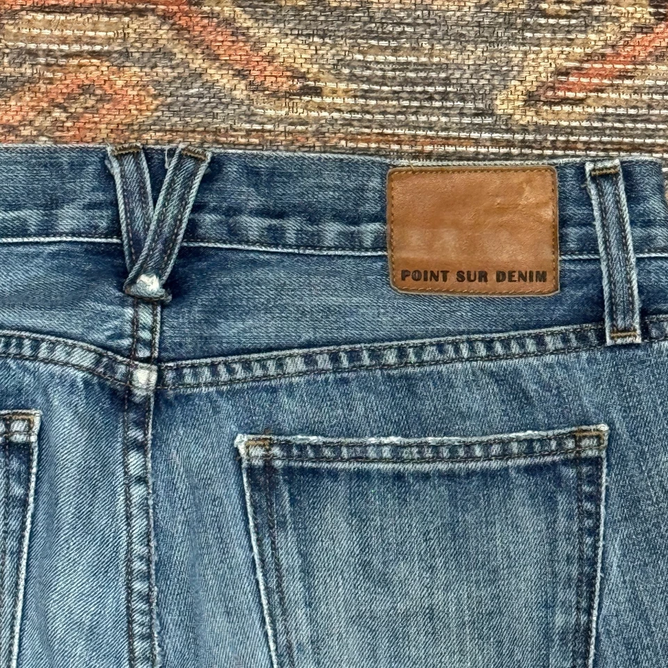 Pantalones de mezclilla para mujer Point Sur Denim Y2K azul deshilachado dobladillo pierna recta talla 26 Foto 4 de 4