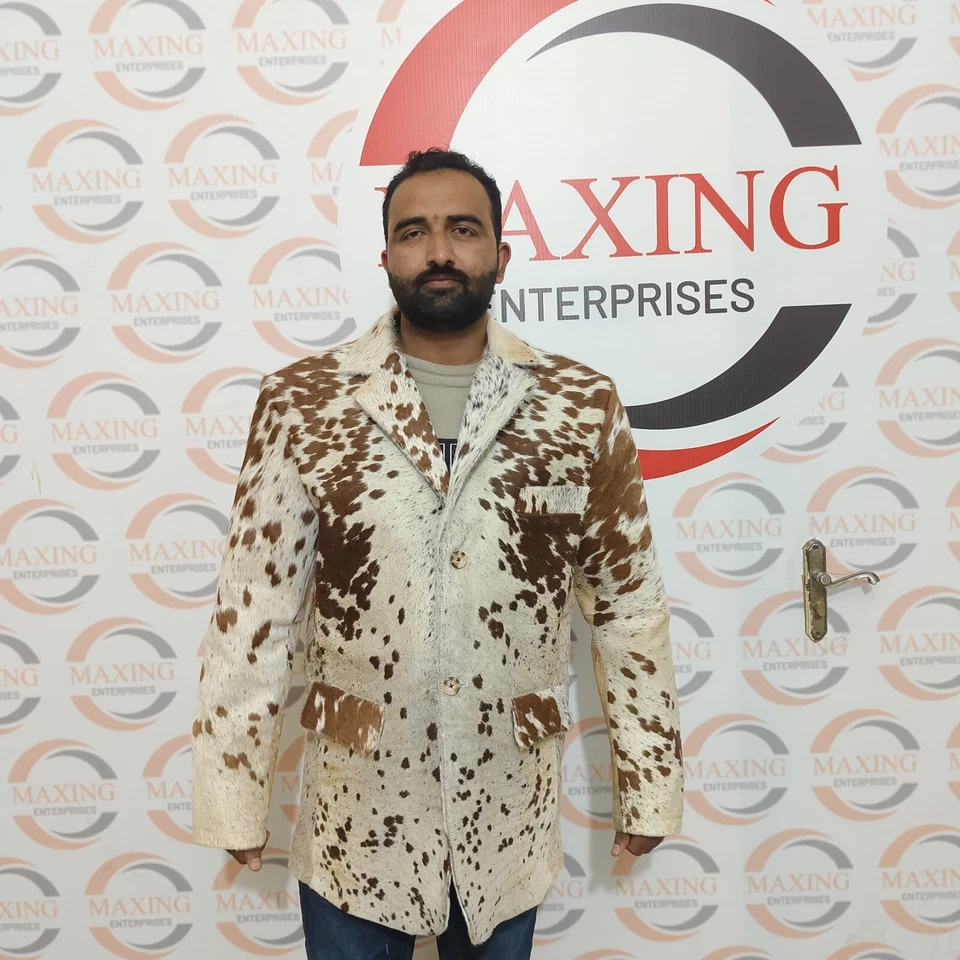 Cowhide Leather Blazer Men’s Pony Skin Hair on Western Jacket Real Fur Coat - Image 2 of 4